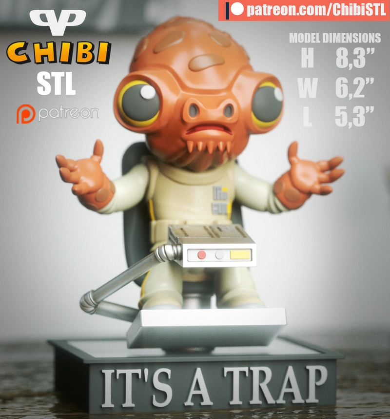 Chibi Admiral Ackbar figure with a control console and IT’S A TRAP display base