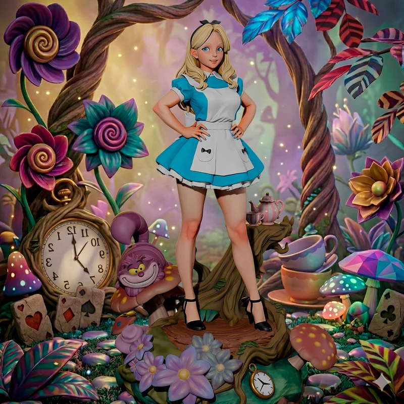 Alice in Wonderland character figurine in a blue dress and white apron
