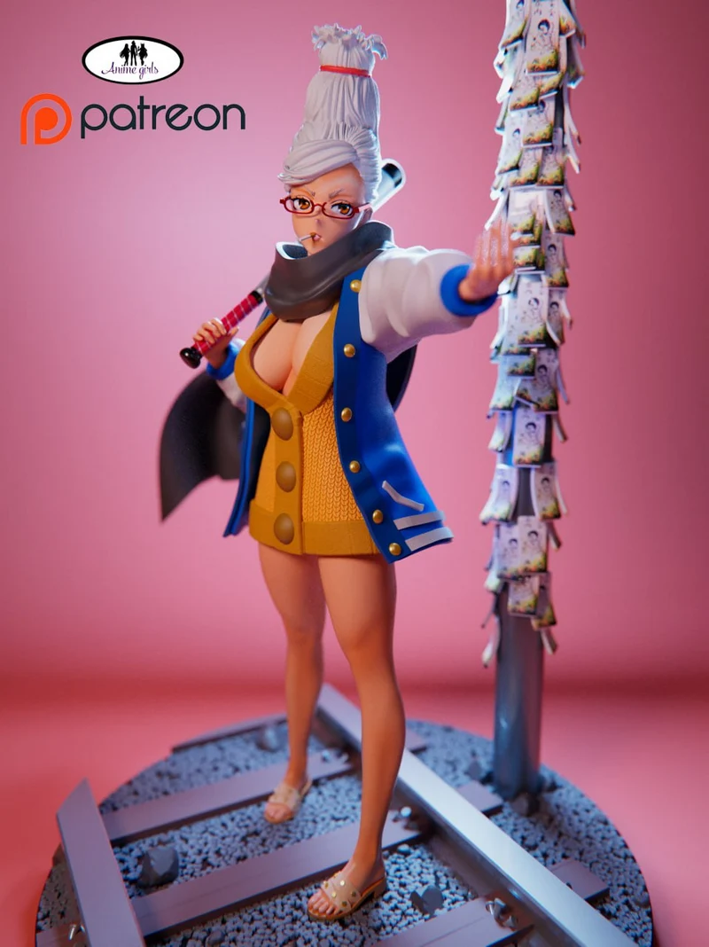 Seiko Ayase Dandadan 3D model with glasses, blue coat, and tall prop
