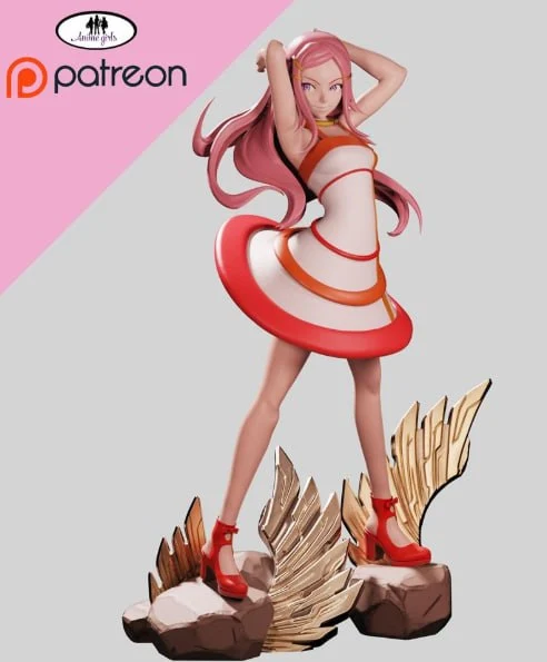 Anemone from Eureka Seven with pink hair on a rocky winged base