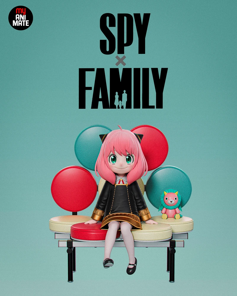 Anya Forger Spy x Family seated figurine with pink hair and balloons
