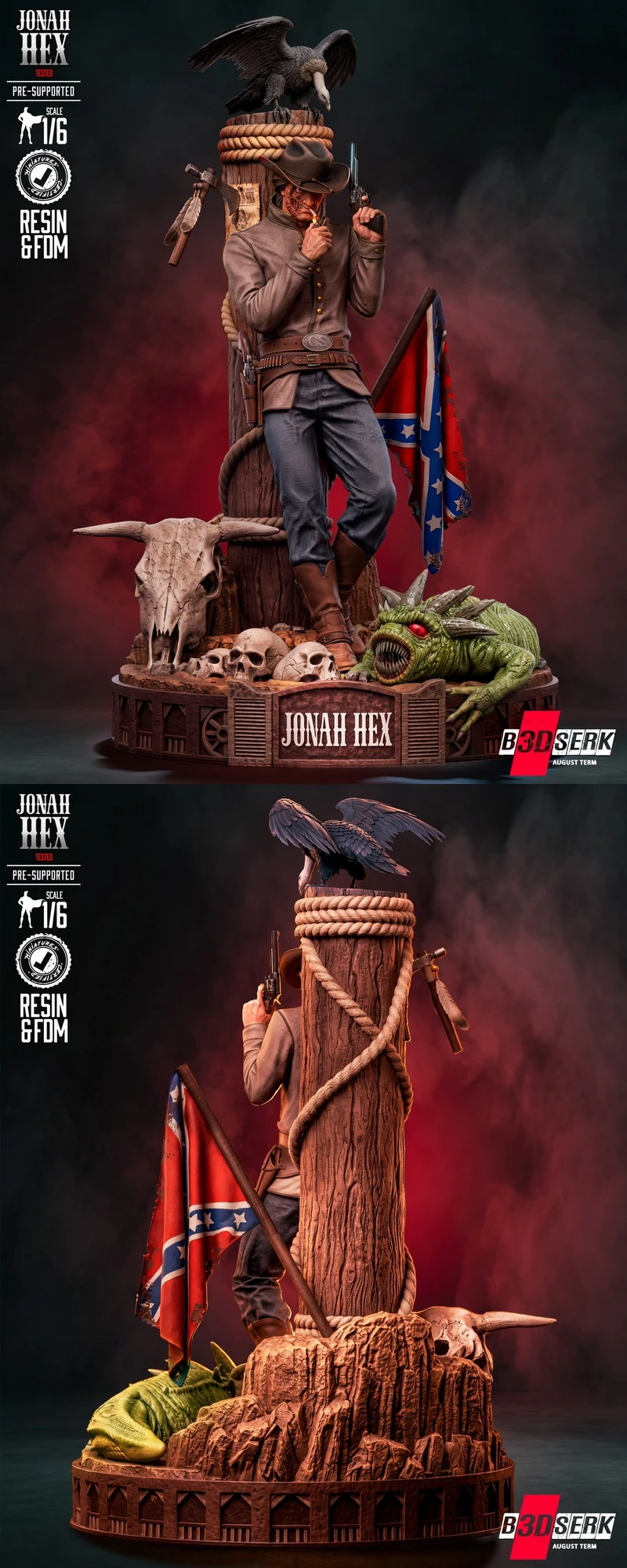 Jonah Hex DC Comics sculpture with eagle, tree, skulls and Western display base