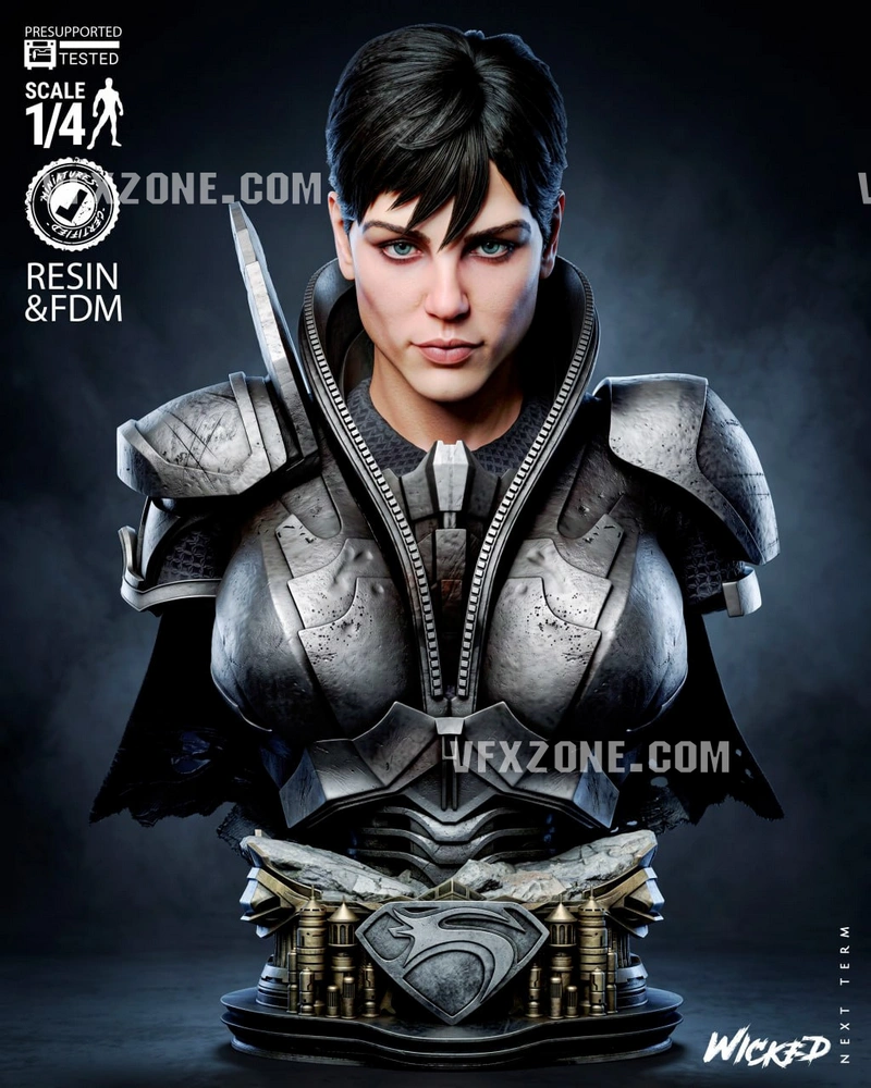 Faora-Ul DC Comics portrait bust in layered armor with Superman emblem