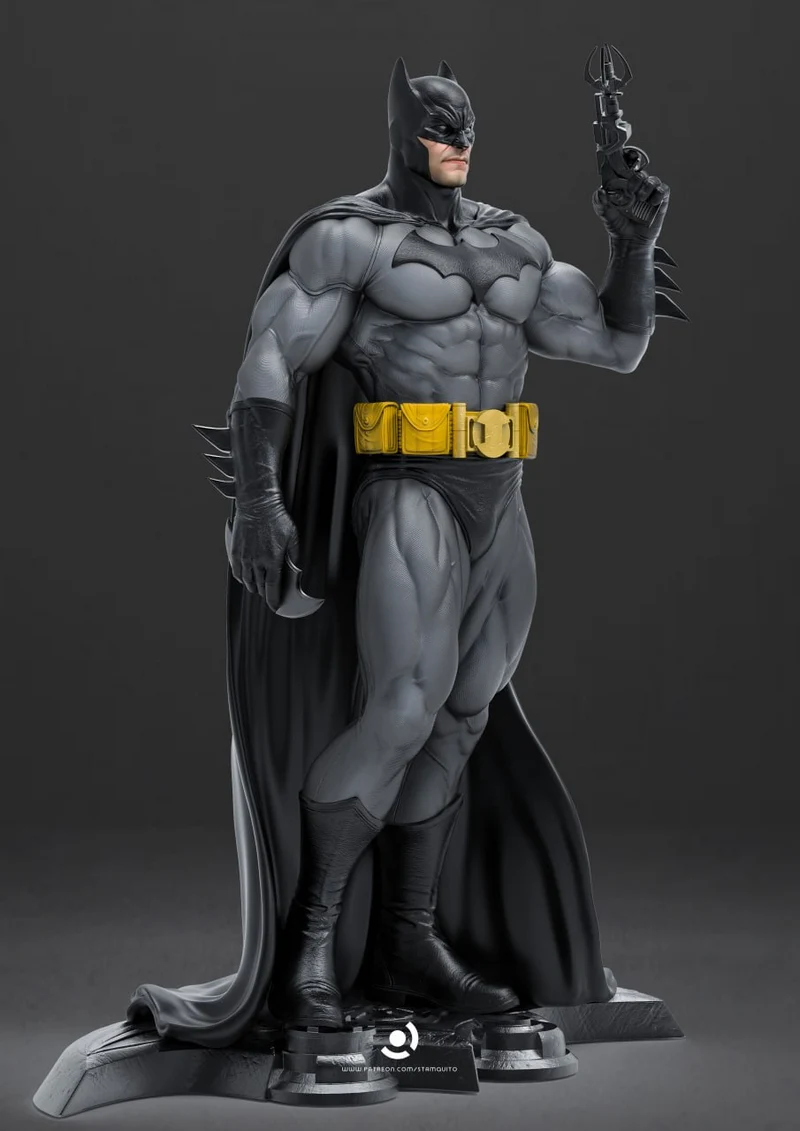Batman DC Comics statue with cape, cowl, utility belt, and grappling device