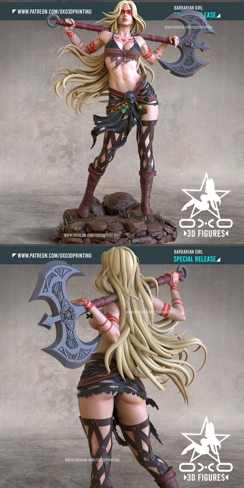 Barbarian Girl Warrior 3D Printable Display Figure