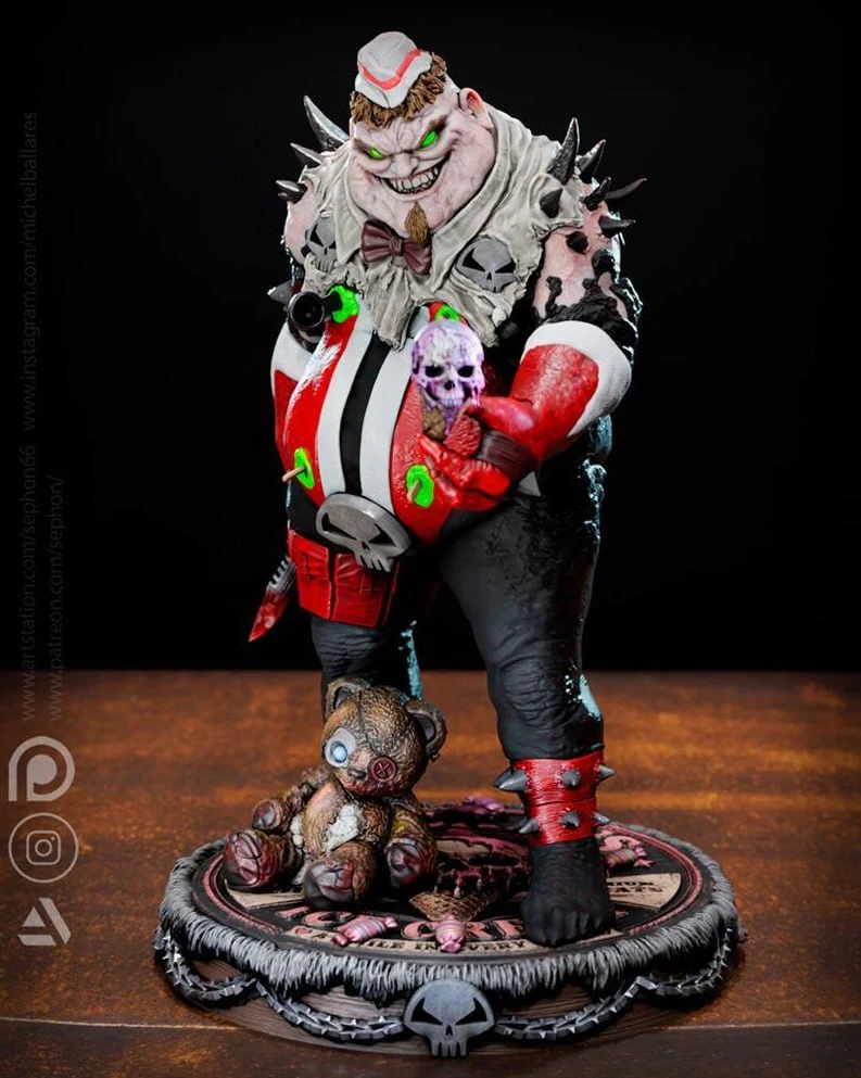 Billy Kincaid Spawn figure with spikes, skull, teddy bear, and display base