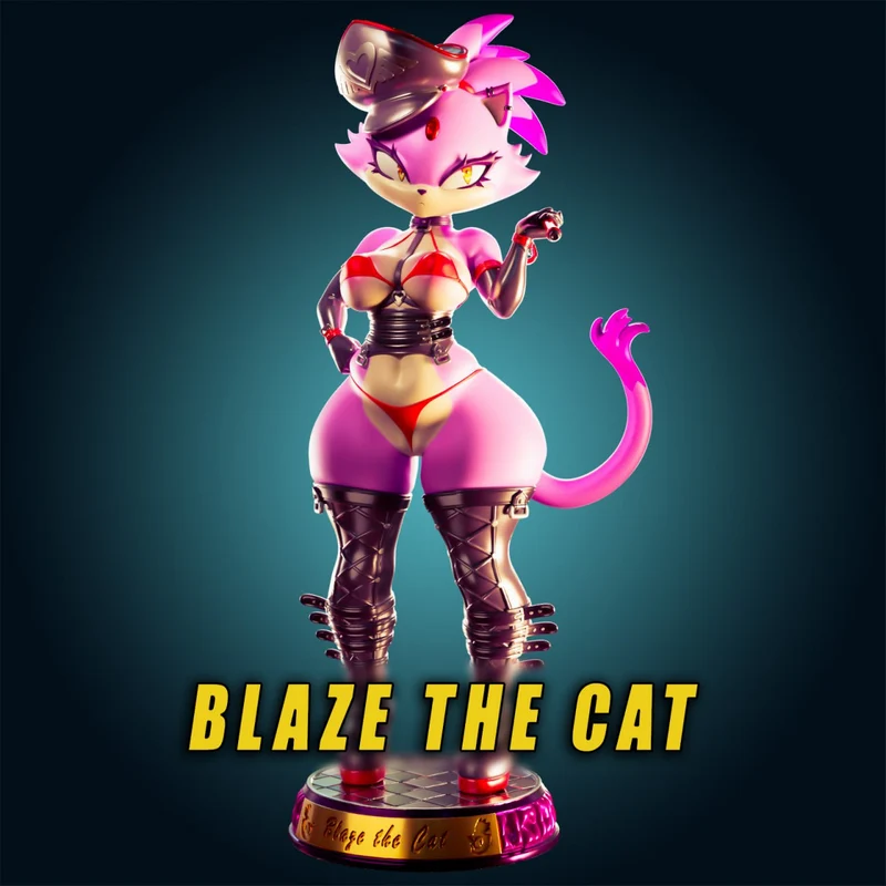 Stylized Blaze the Cat figure from Sonic the Hedgehog on a display base