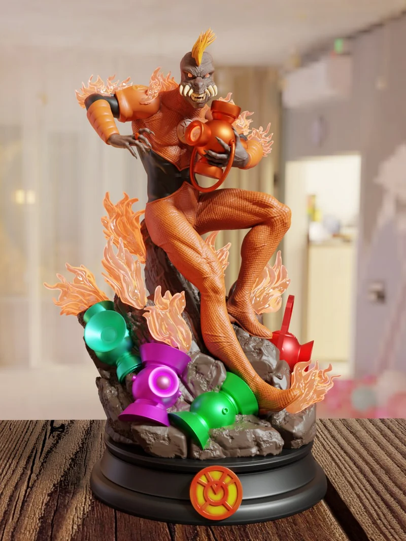 Larfleeze Orange Lantern DC Comics 3D statue with flame effects