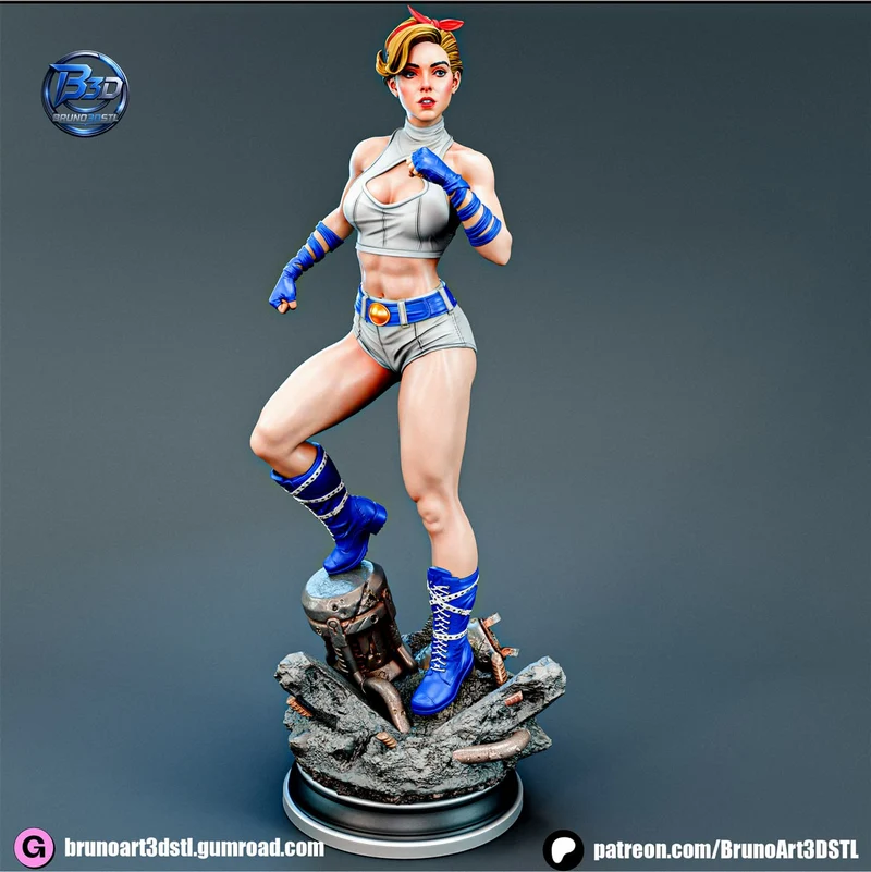Power Girl DC Comics statue in a blue and white costume on a rubble base