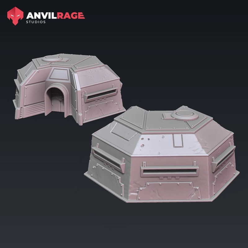 Star Wars bunker 3D model with armored walls, roof hatches, vents, and arched doorway