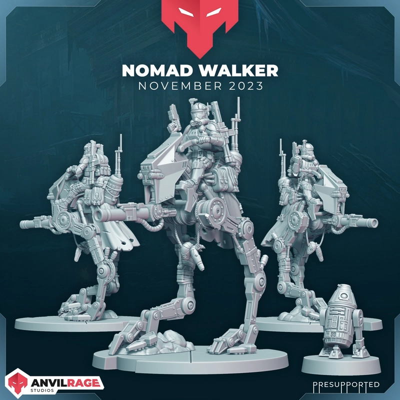 CT-8021 Nomad AT-RT walkers with armored riders and companion droid