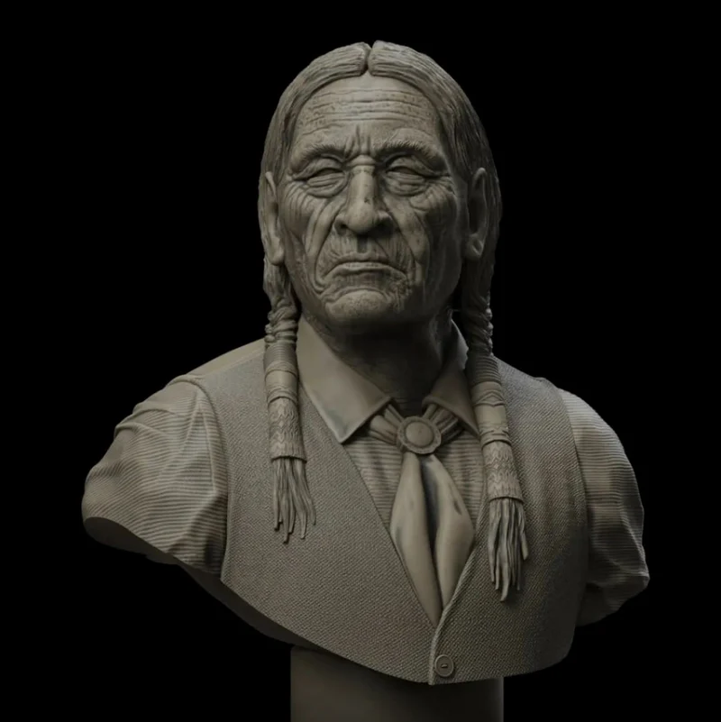 Detailed Cheyenne Elder historical bust with braids and formal clothing