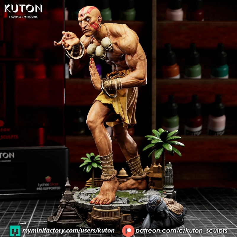 Dhalsim Street Fighter 3D model in a martial-arts pose on a detailed base