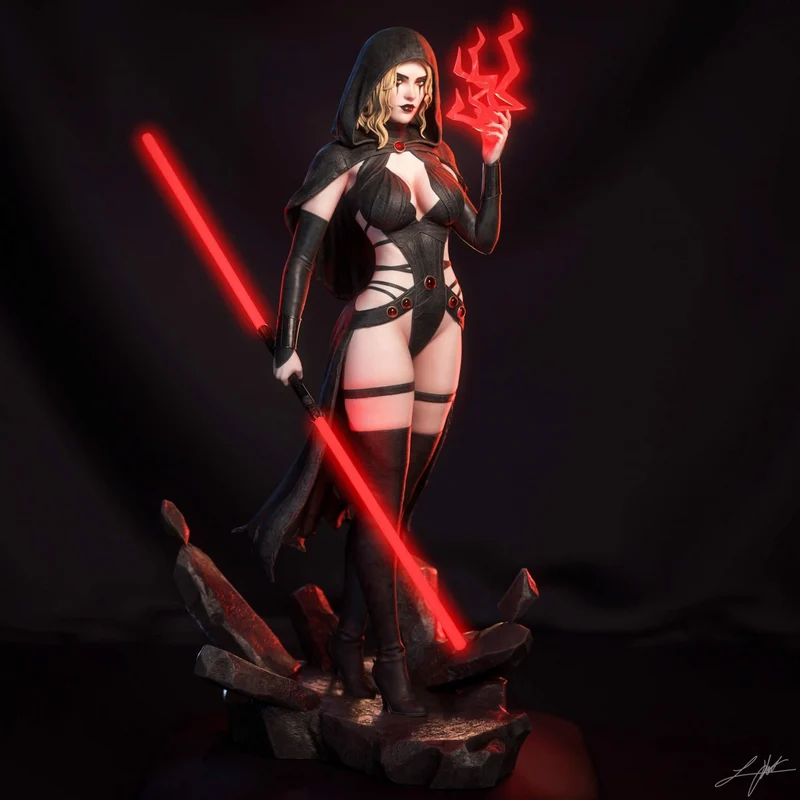 Darth Zannah Star Wars Sith figure with red lightsaber and glowing red energy