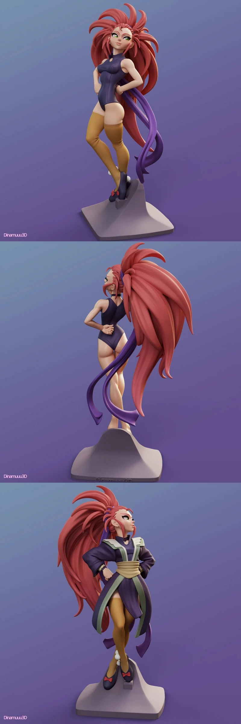Washu from Tenchi Muyo! standing on a display base with long red hair