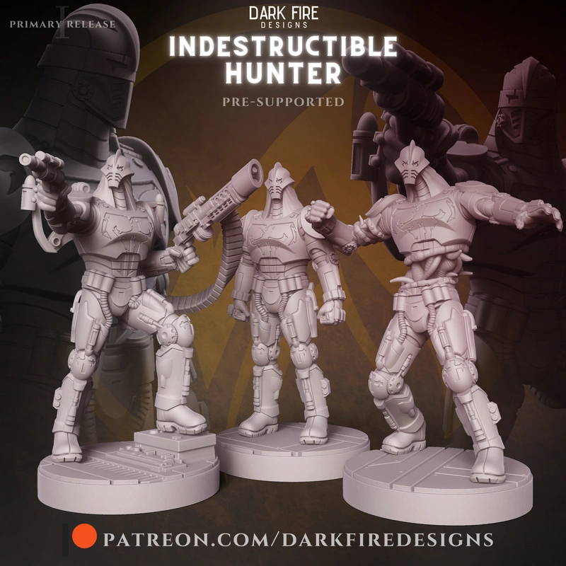 Durge Star Wars armored hunter 3D model figures on display bases