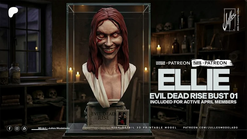 Ellie Evil Dead Rise horror character bust with red hair and display base