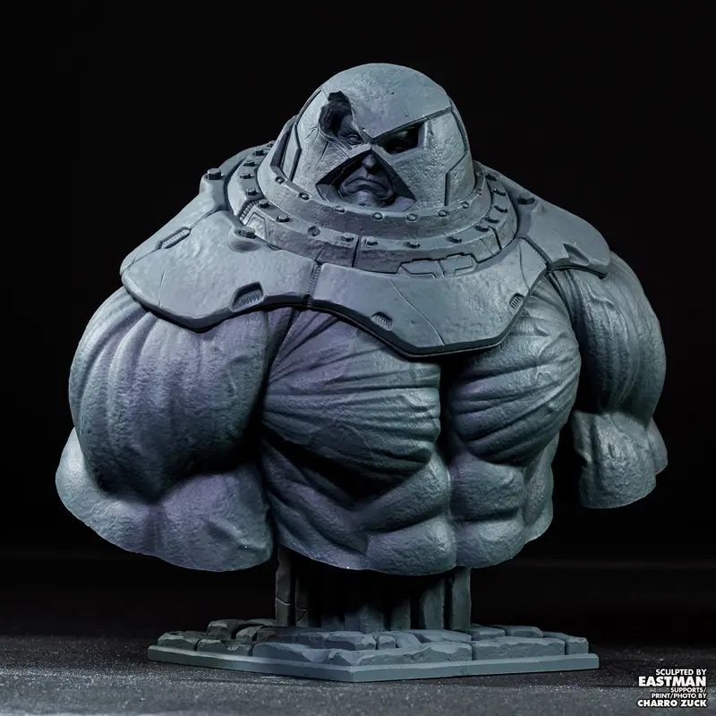 Juggernaut Marvel bust with helmet, layered armor, muscular torso, and display base