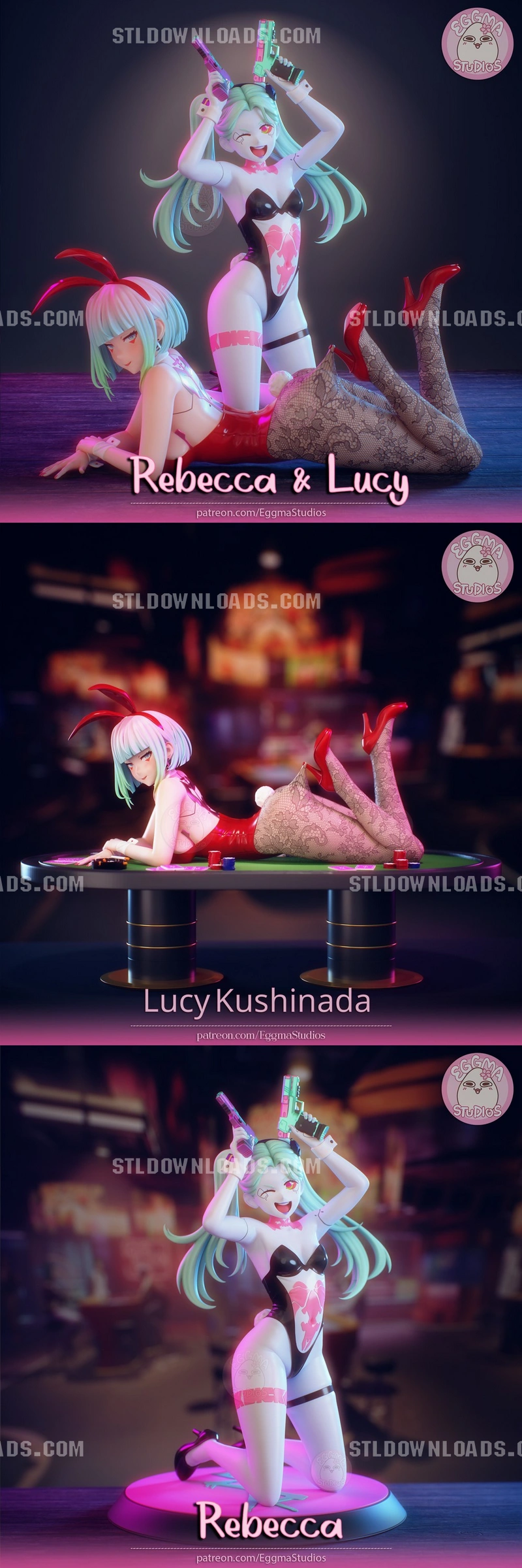 Rebecca from Cyberpunk: Edgerunners holding two pistols in a colorful figurine pose
