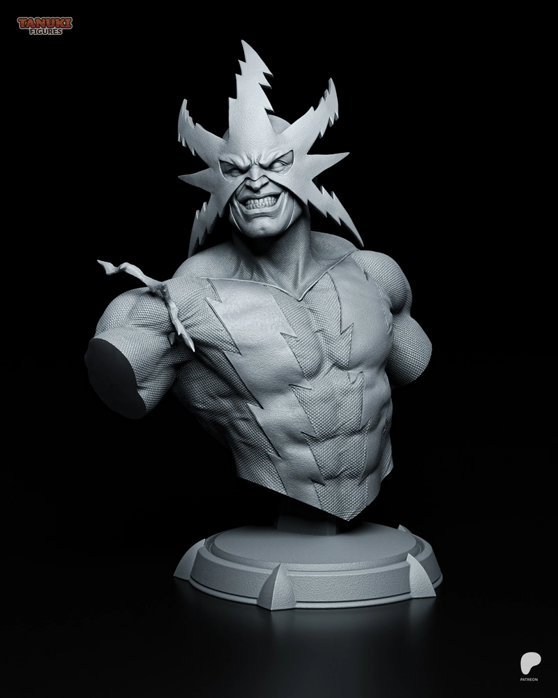 Electro Marvel character bust with lightning mask and display base