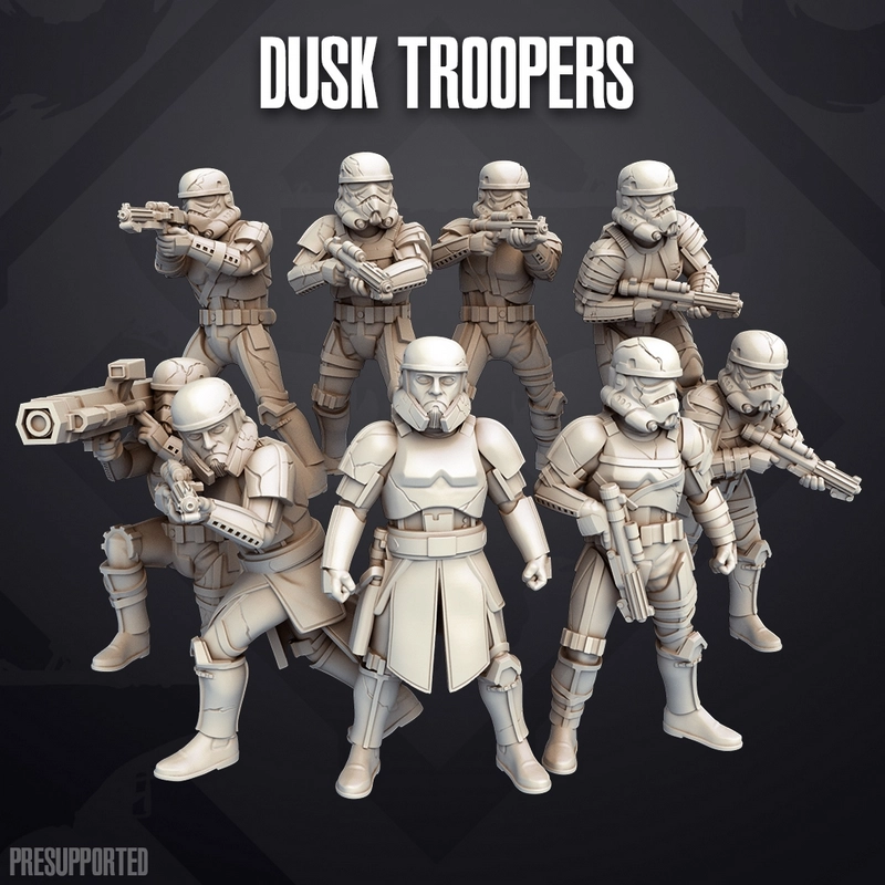 Armored Star Wars Dusk Troopers with blasters and detailed helmets