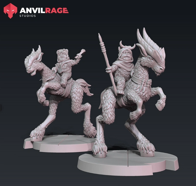 Two mounted Ewoks on horned beasts, Star Wars 3D model