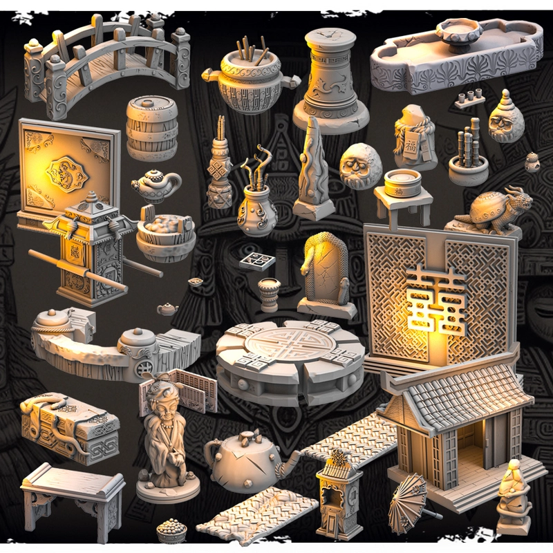 Fantasy Pack 2 collection of ornate fantasy bridges, gates, furniture, vessels, figures, and tabletop props