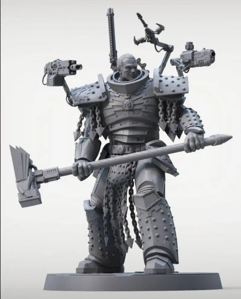 Ferrus Manus armored Warhammer 40,000 figure holding a large polearm