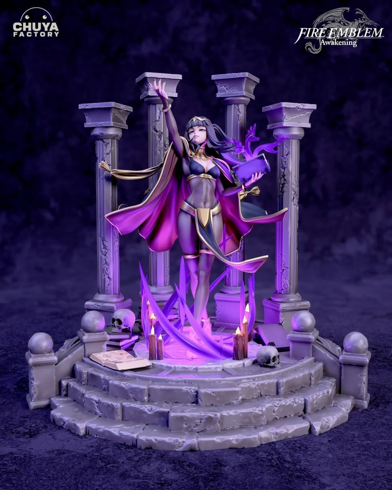 Tharja from Fire Emblem Awakening posed with a spellbook in a purple cloak