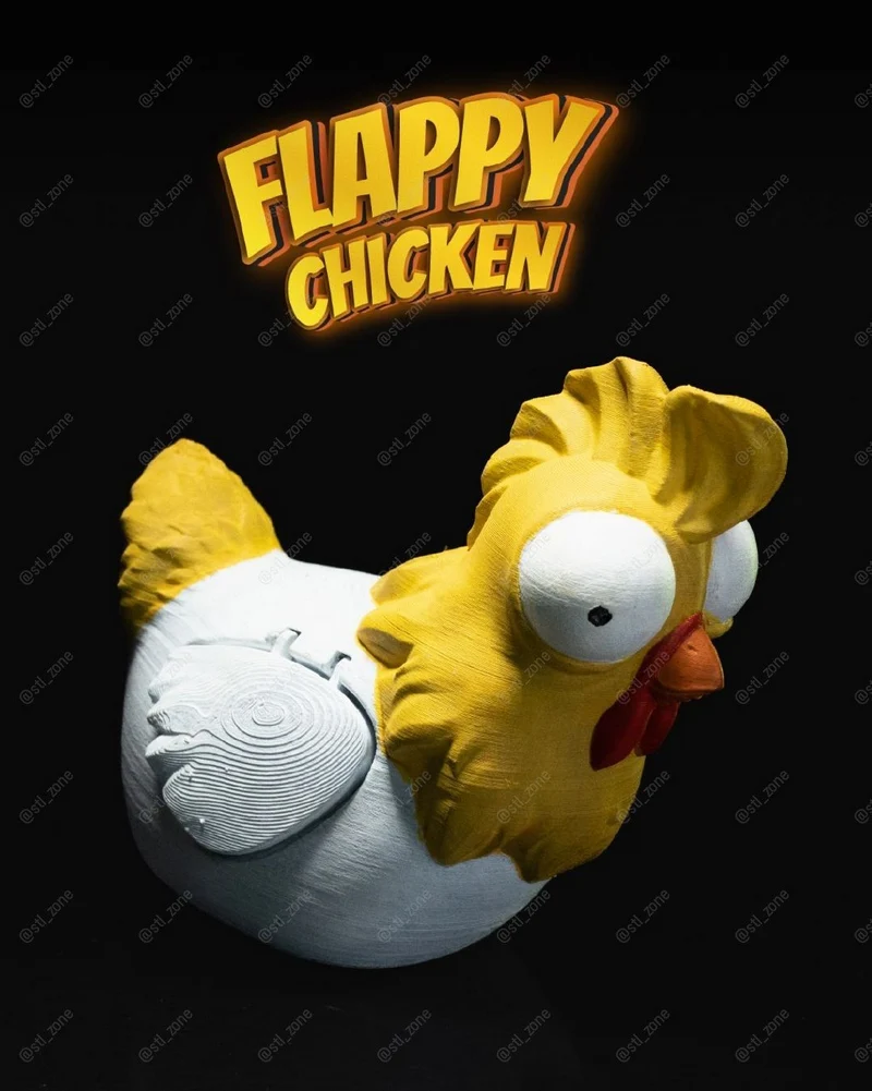 Stylized yellow Flappy Chicken 3D printable bird figure with large eyes