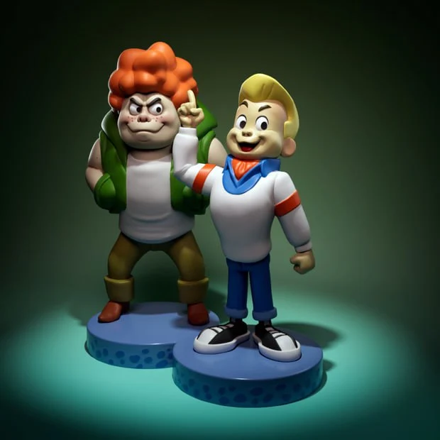 Fred and Red Herring Scooby-Doo 3D model on separate blue bases