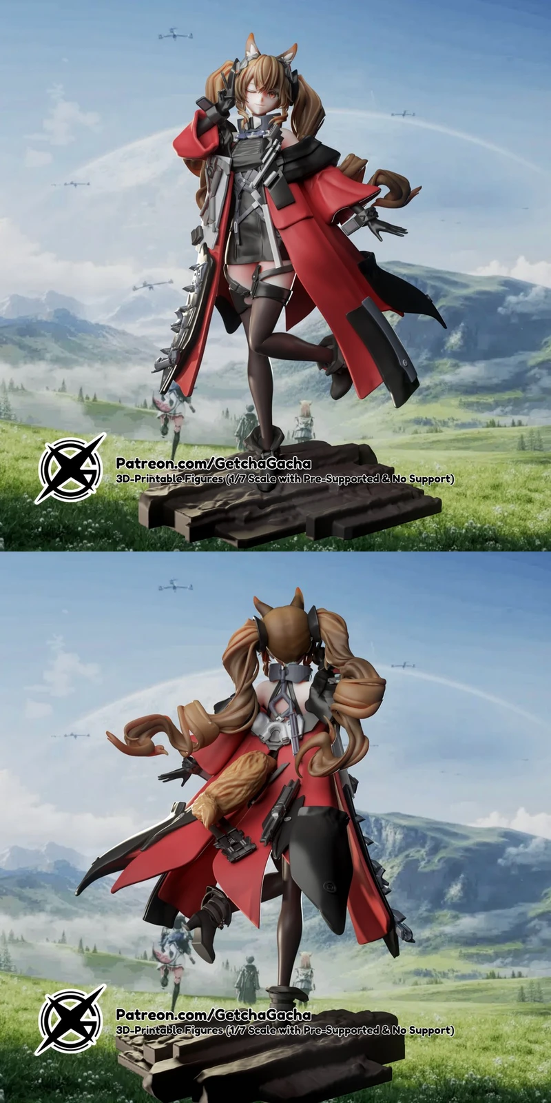 Gilberta from Arknights: Endfield in a red coat with a rifle