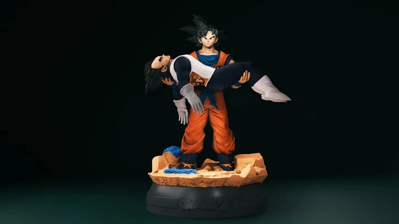 Goku carrying Vegeta on a rocky Namek base, Dragon Ball 3D model