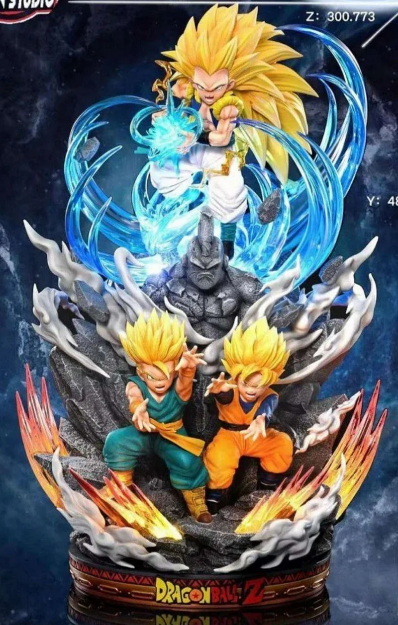 Gotenks Dragon Ball diorama with energy effects and rocky base
