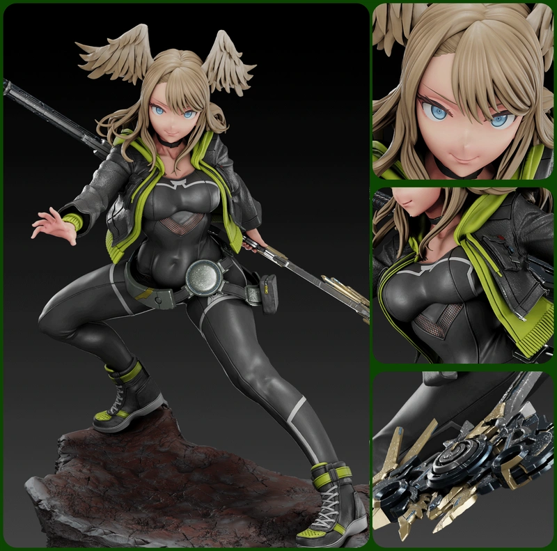 Eunie from Xenoblade Chronicles 3 in a crouched pose with a weapon and winged headpiece
