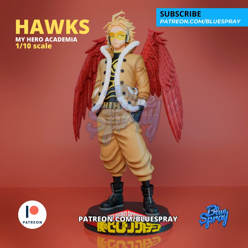 Hawks from My Hero Academia 3D figure with red wings and tan flight suit