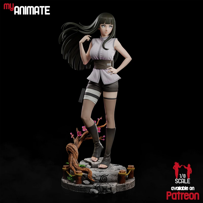 Hinata Naruto anime figurine with long dark hair on a rocky display base
