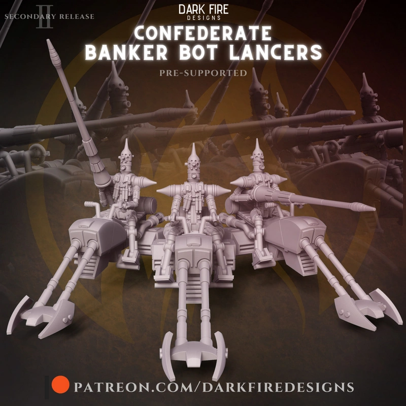 Mounted IG-Series lancer droids with long lances and claw-like front arms