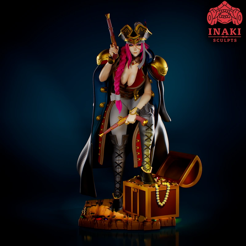 Francis Drake Fate/Grand Order pirate statue with pistol and treasure chest