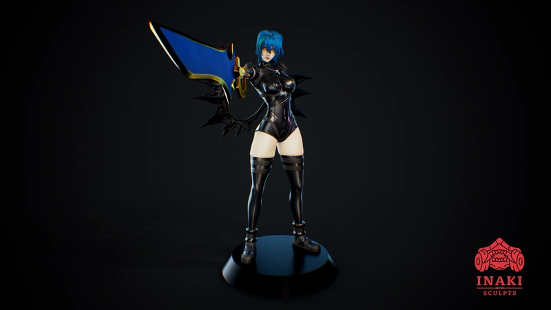 Xenovia Quarta 3D character statue with sword on a circular base
