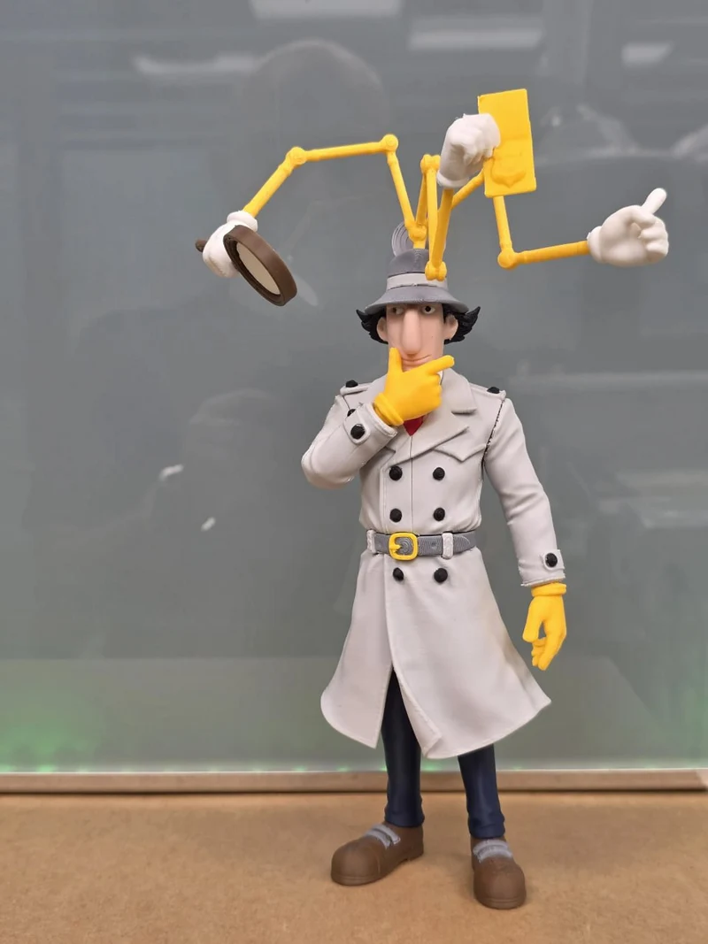 Inspector Gadget 3D model with mechanical arms and magnifying glass