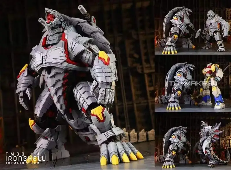 Ironshell sci-fi armored character with claws, layered plating, and red and yellow details