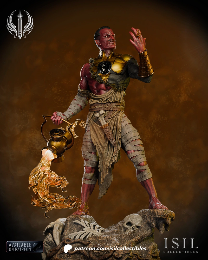 Sinestro DC Comics statue with lantern, ring, and skull-covered rocky base