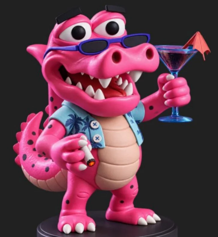 Pink Crocodile Character Statue 3D Model