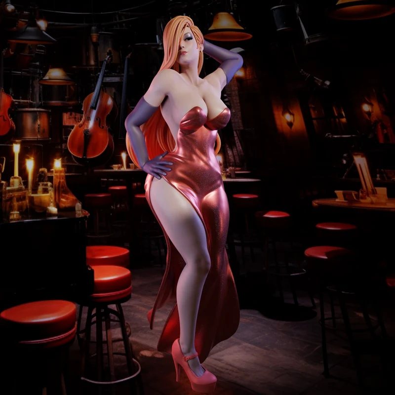 Jessica Rabbit 3D character model in a red gown, gloves and heels