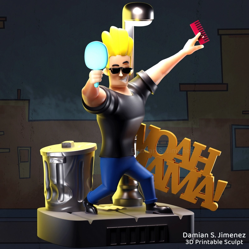 Johnny Bravo 3D Printable Cartoon Character Statue