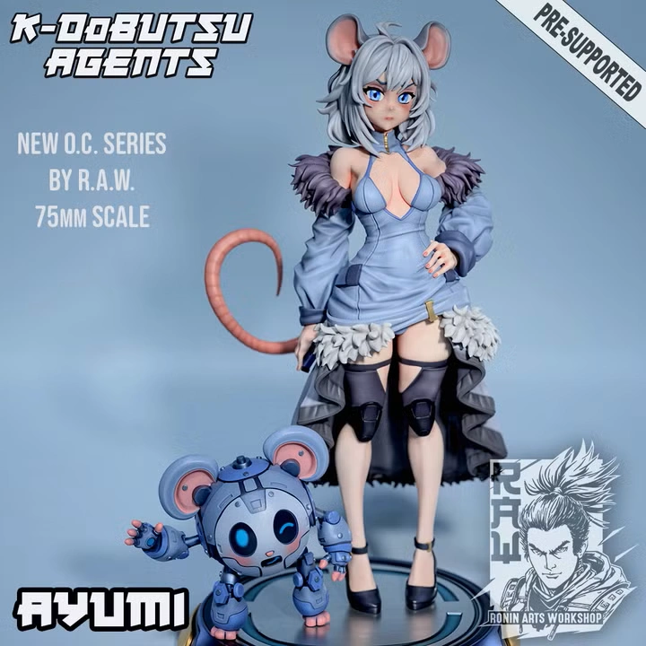Ayumi mouse girl character miniature with a robot companion
