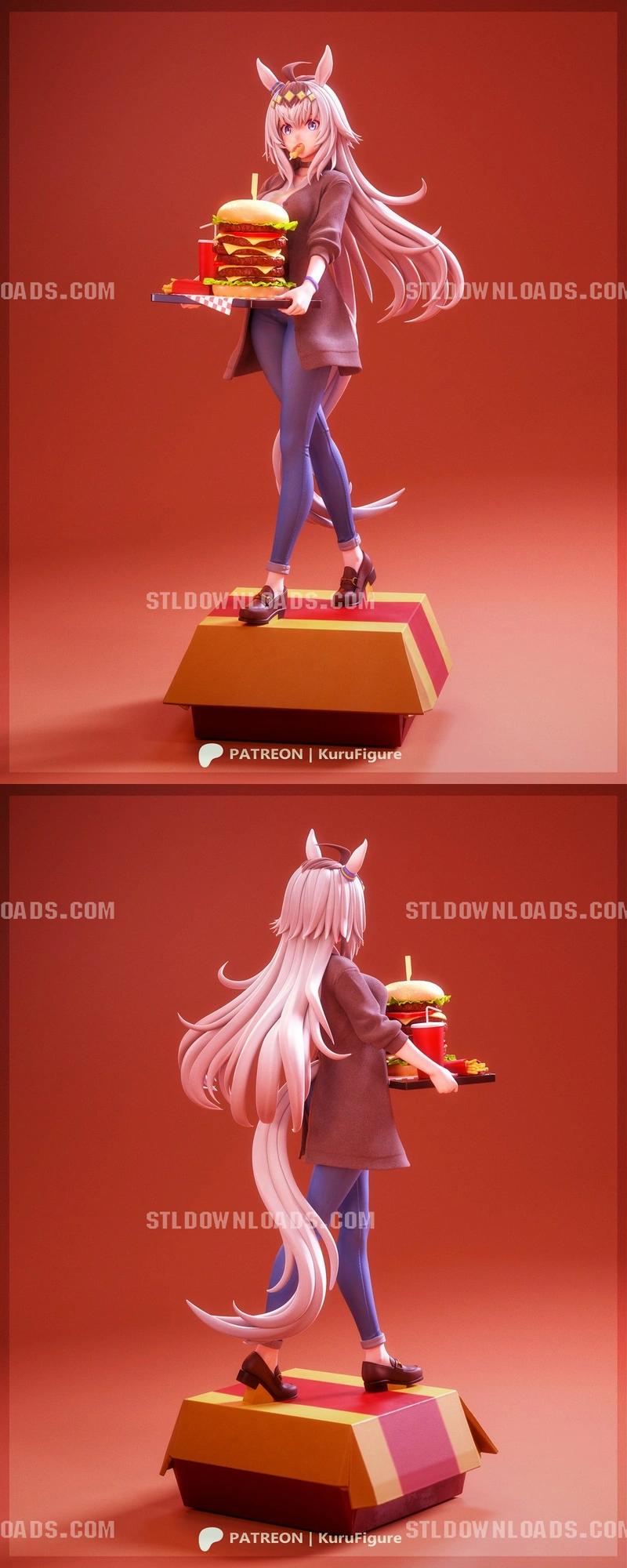 Oguri Cap Uma Musume figure with pink hair, horse ears, tail, and burger tray