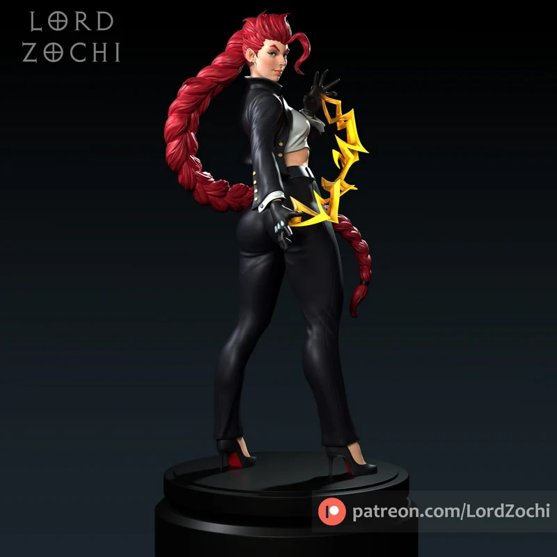 Crimson Viper Street Fighter figure with red braid and yellow lightning effect