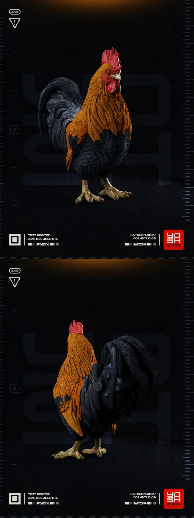 Detailed Rooster 3D Printable Figurine Model STL
